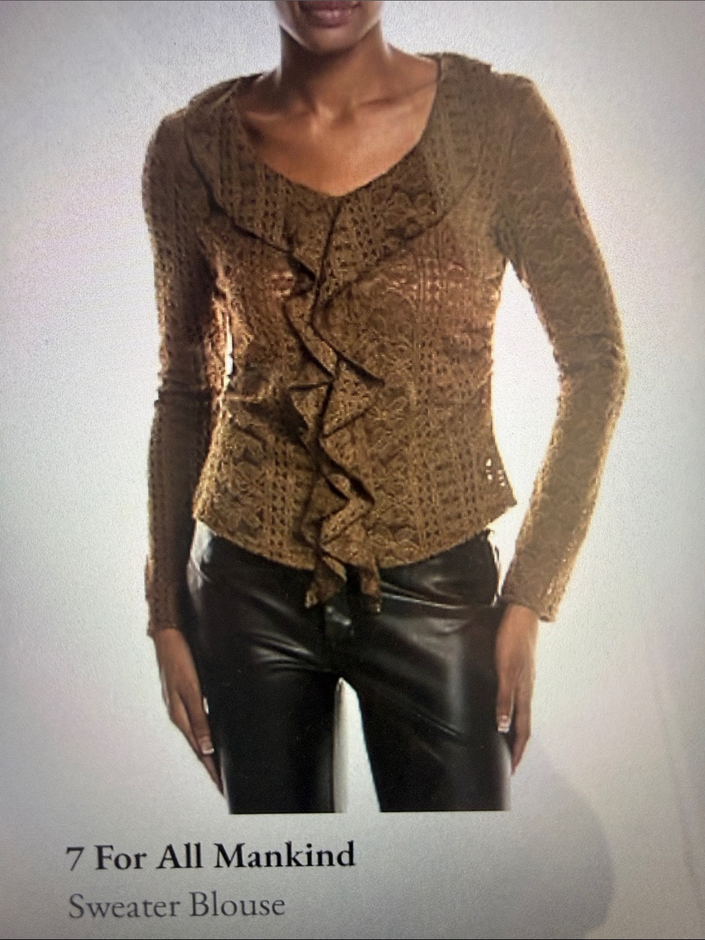 7 For All Mankind Brown Crochet Ruffle Sweater Blouse
